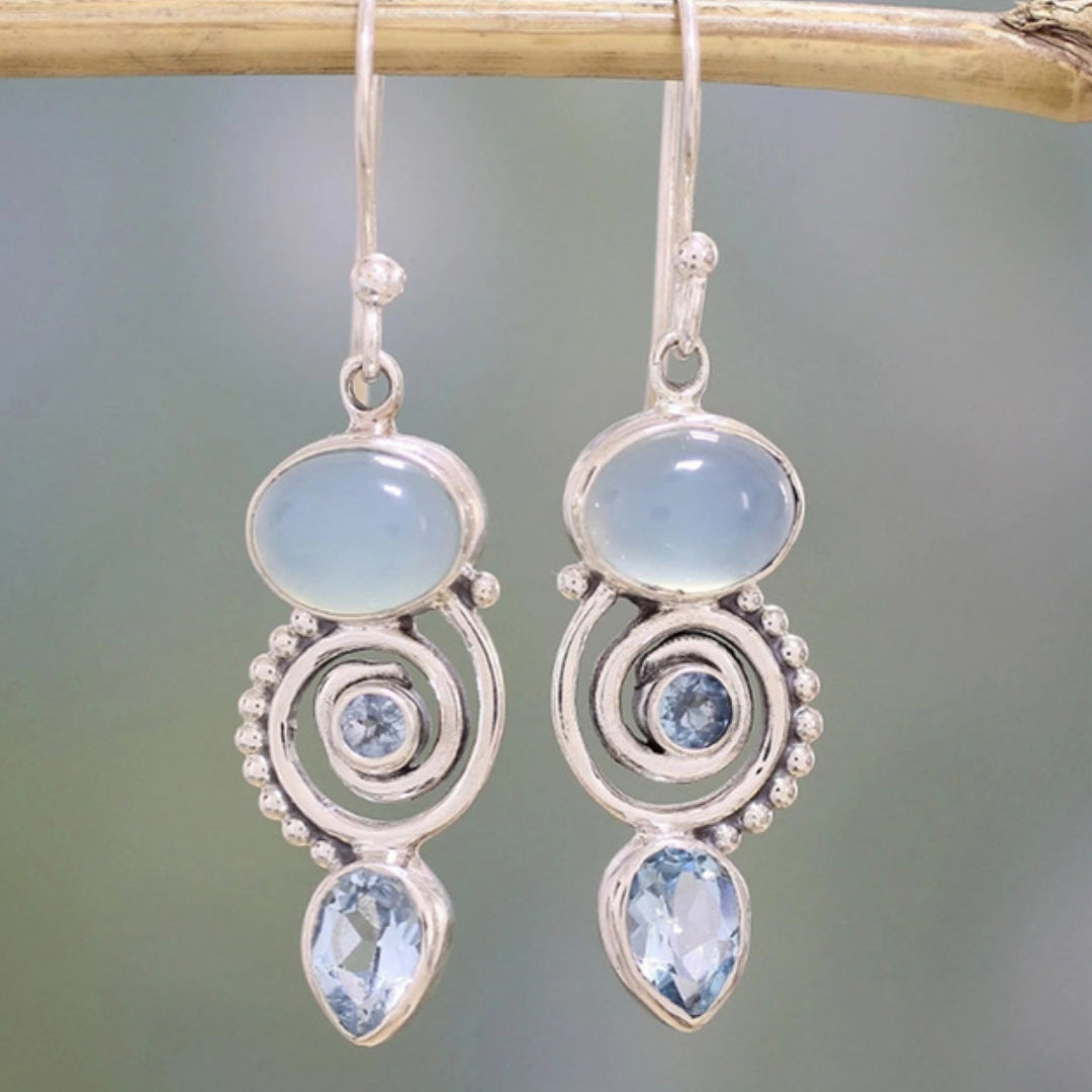 Pendientes Exclusivos Vintage de Plata con Piedra Lunar
