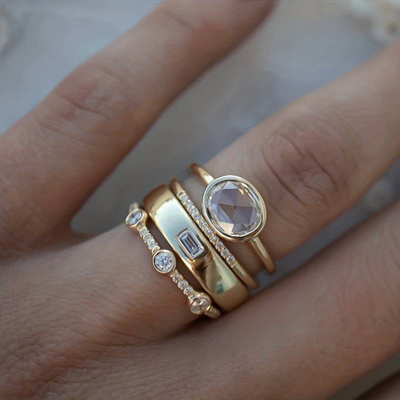 Maria - Conjunto de Anillos de Oro Vintage y Circonitas