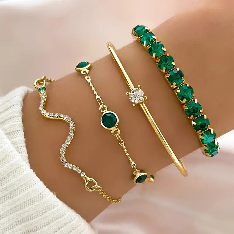 Juego de pulseras vintage de circonitas verdes