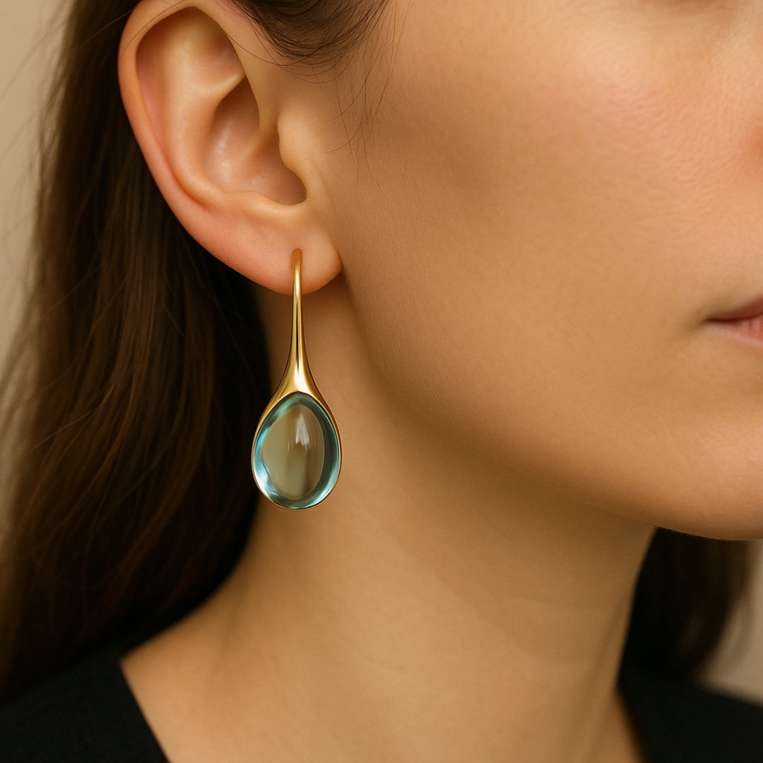 Pendientes gota de cristal en oro y plata
